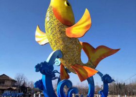 戶外廣場水景大型彩繪玻璃鋼魚雕塑