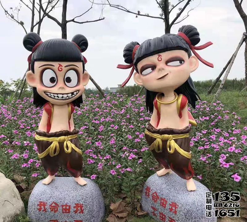 公園廣場玻璃鋼彩繪哪吒卡通動漫人物雕塑 公園廣場玻璃鋼彩繪哪吒卡通動漫人物雕塑