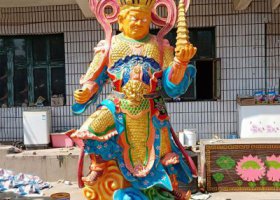 寺院擺放彩繪托塔李天王李靖玻璃鋼雕塑