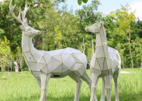 幾何太陽能玻璃鋼戶外公園梅花鹿雕塑