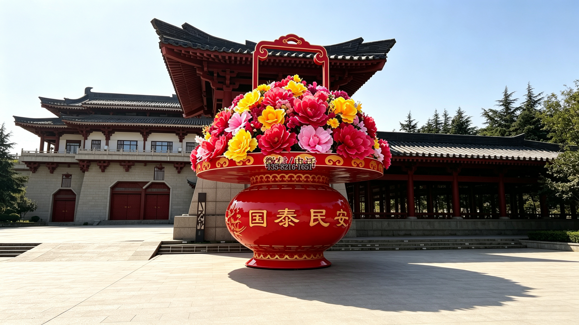 半透明全發光玻璃鋼大花籃雕塑